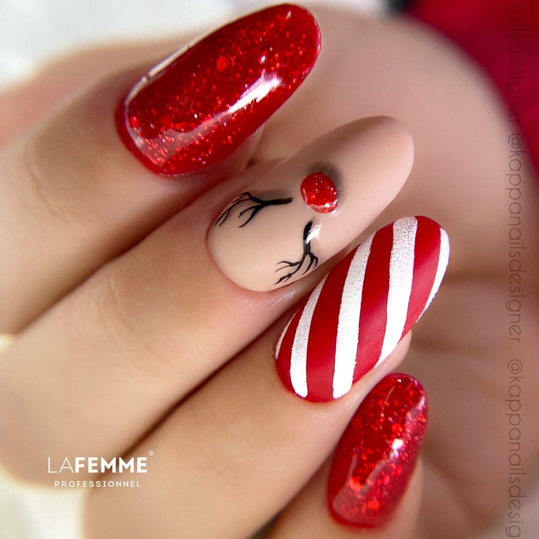Unghie Capodanno 2020 Rosse con Glitter