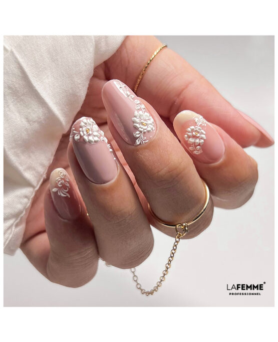 smalto semipermanente h130 beige rosa bianco crema h005 sticker 3d fiori wedding matrimonio nailart