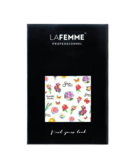 sticker nailart con fiori colorati e scritte
