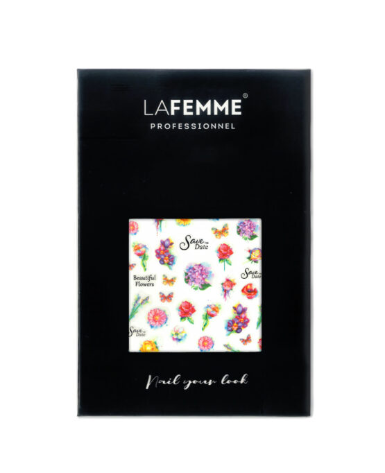 sticker nailart con fiori colorati e scritte