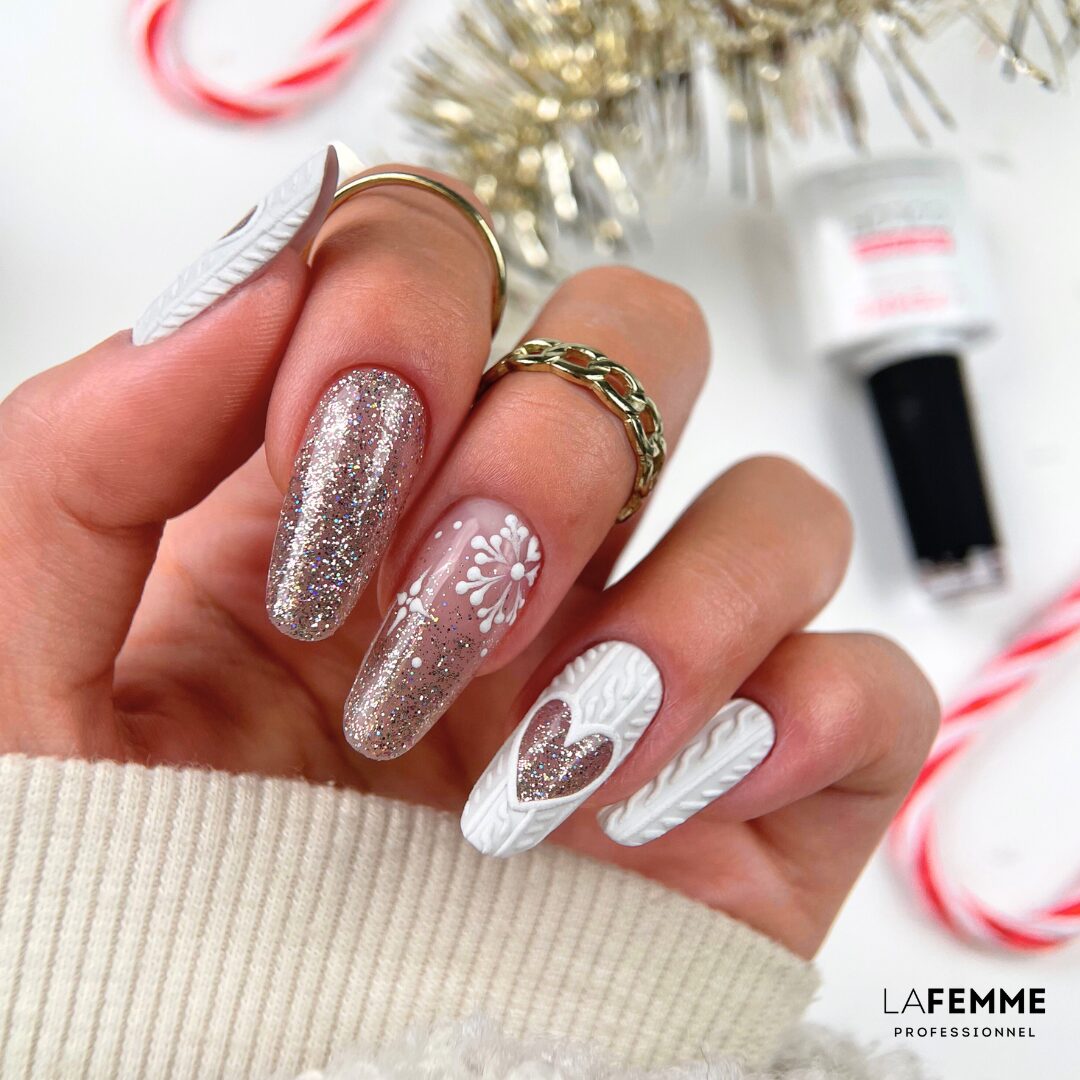 nail art cuore effetto maglioncino