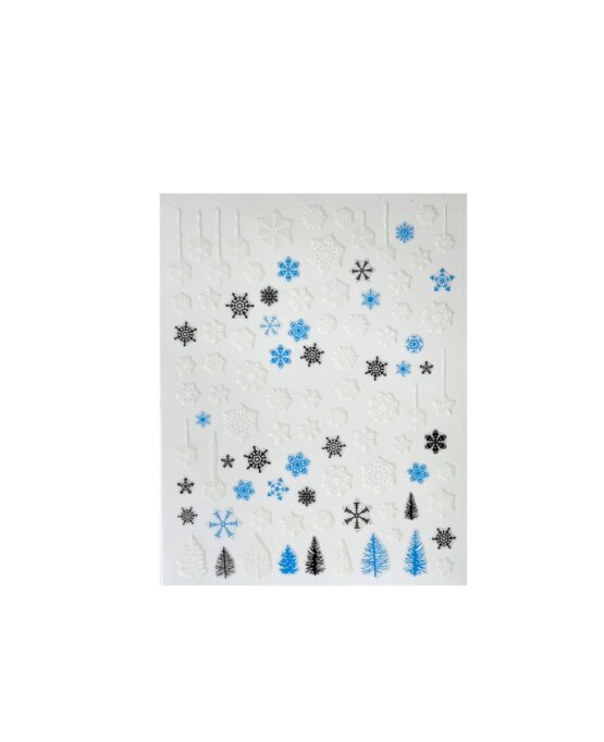 STICKERS PER UNGHIE CON FIOCCHI DI NEVE BIANCHI, NERI ED AZZURRI